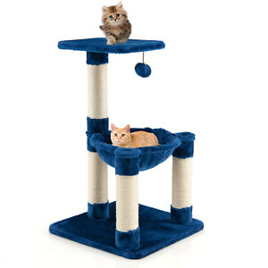 Petsjoy Cat Tree Multi-Level Cat Tower w/ Scratching Posts & Cat Hammock Blue