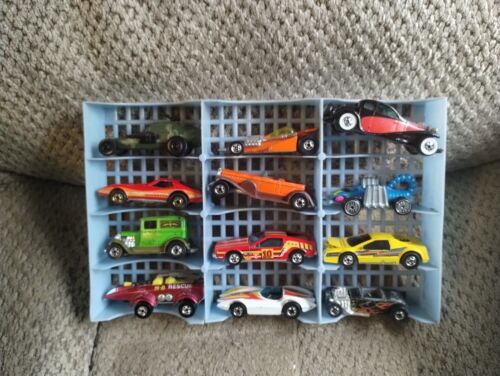 Vintage Lot Diecast Of 12 Hot Wheels Cars Variety w/ Tray D
