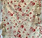 Delightful Antique French Floral Cotton Curtain Panel W Trim Fabric Shabby Chic