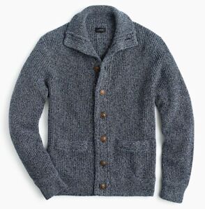 JCREW cardigan sweater chunky navy blue cotton knit fisherman's high neck XXL