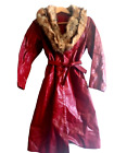 VTG RED LEATHER & FUR COLLAR COAT 70'S LEATHER TRENCH SPY COAT SZ M