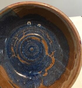 New ListingUnique Brown and Blue Pottery Bowl Signed CFC 2003 7.25 X 2.25”