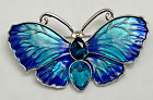 Aqua Royal Blue Crystal Glass Rhinestone Butterfly Brooch Pin Vintage Insect Bug