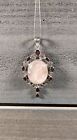 Vintage Rose Quartz & Garnet Rhodolite Necklace Pendant in Silver Setting