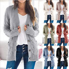 Women Knit Cardigan Coat Long Sleeve Warm Sweaters Jacket Pockets Buttons Casual