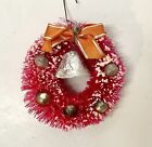 Vintage Bottle Brush Wreath Christmas Tree Ornament w/ Glass Balls, Bow, Bell