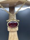 CAbi gold tone deep red acrylic anchor pendant necklace 18-21 Inches