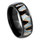 Tungsten Ring Band Black IP Plated Capiz, Black Resin For Men & Women