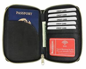 RFID Travel Organizer Wallet Documents Zipper Case Passport Card ID Holder Black