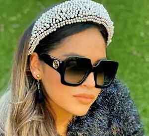 New Gucci GG0053s Women Square Oversized Sunglasses Black Frame Gray Lens