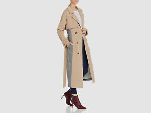 $358 Glamorous Women's Beige Plaid Panel Trench Overcoat Coat Jacket Size L