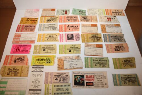 Lot of 35+ Vintage Rock Concert Ticket Stubs WHO Van Halen Led Zep KISS Rush