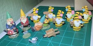 Lot of MINI GARDEN OUTDOOR GNOMES - Gnome w/Mushrooms & Bee Gnome