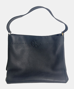 Tory Burch McGraw Pebbled Leather Hobo Bag Black Large Handbag