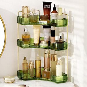 Corner Bathroom Organizer Bathroom Counter top Shelf Makeup 3 Tiers Green