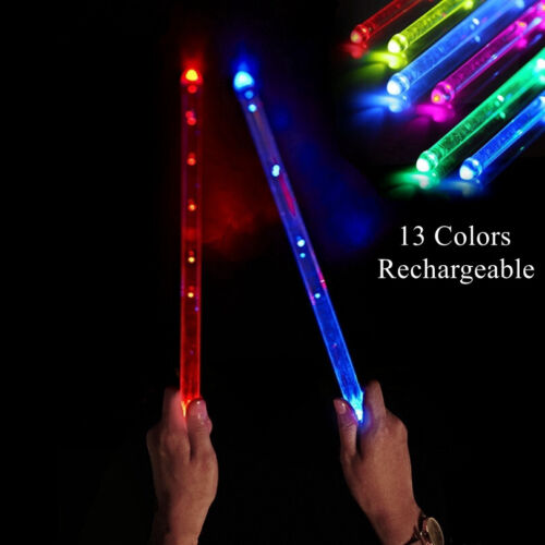13 Colors Changing LED Drum Sticks Light Up Rechargeable Gradient Glow Drumstick