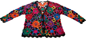 Vintage Crochet Hand Knit Sweater Cardigan Long Sleeve Women's Size XL