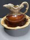 Vintage McCoy Wash Bowl Brown Drip Glaze Pottery Pitcher USA