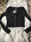 Women's Free People Black Knit Cropped Cardigan Sweater Ribbed NWT Sz XS. G2