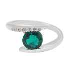 1.40 Carat Natural Green Emerald & IGI Certified Diamond Ring In 14KT White Gold