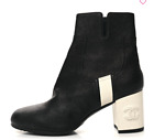 Chanel Goatskin Calfskin CC Short Boots 40 Black