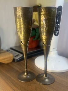 New ListingChampagne Flutes 2 Vintage Brass Champagne Flutes Tulip Style Brass Wine Glasses