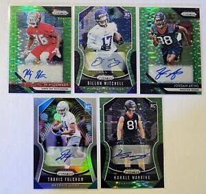 5 Card Auto Autograph Lot All Panini Prizm Green Pulsar Silver Rc Rookie NFL