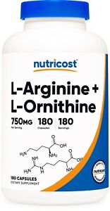 Nutricost L-Arginine L-Ornithine 750mg, 180 Capsules - Non-GMO & Gluten Free