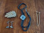 Vintage Jewelry Lot Of 4 Mixed Costume Bolo Tie, Belt Buckle, Tie Clips  J6