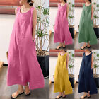 Women Cotton Linen Plus Size Maxi Dress Ladies Loose Beach Party Kaftan Sundress