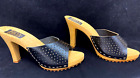 SIZE 8 Vintage 1980s Style Sandal High Heels Slides Sexy  Black Perforated