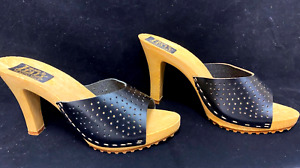 SIZE 6 Vintage 1980s Style Sandal High Heels Slides Sexy  Black Perforated