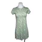 Good Luck Gem Green Ribbed Floral Print Short Sleeve T-Shirt Mini Dress Size XS