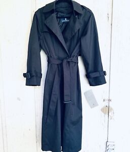 London Fog Double Breasted Bel Long Trench Coat S M 6 8 removable lining BNWT