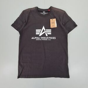 Alpha Industries Mens T Shirt Black Medium Big Logo Cotton Tee
