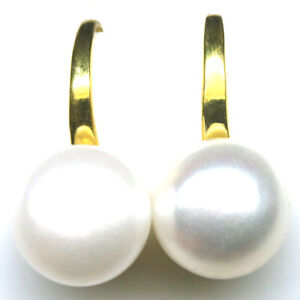 12  mm. White Pearl Earrings 925 Sterling Silver 18K Gold Plated