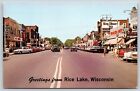 Rice Lake Wisconsin~Main Street~Woolworth~King Edward Inn~Cars~1960s Postcard