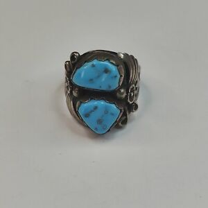 Vintage Navajo Sterling Turquoise Ring Signed Sz 10.5