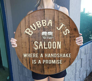 Personalized Rustic Bar decor Cowboy Saloon decor Real Whiskey Barrel Wall Art