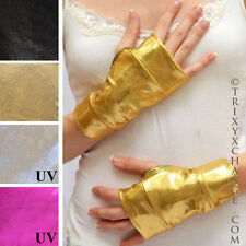 Metallic Gold Gloves Short Arm Cuffs Oil Slick Armbands Shiny Cosplay Super Hero
