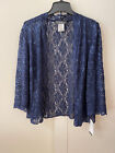 NWT Alex Evenings Women's Chiffon Cover Up Navy Blue Lace Sequin Shrug Size 20W