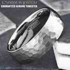 Silver Tungsten Carbide Hammered Brushed Finish Men's Wedding Band Ring