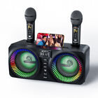 Karaoke Machine Bluetooth Speaker PA System w/ 2 Wireless Microphones Bass/Echo