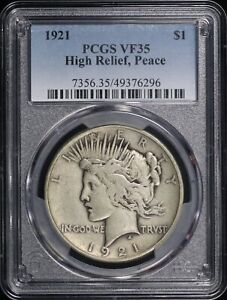 1921 Peace Dollar High Relief PCGS VF35 Attractive Toning! 49376296
