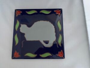 Besheer Art Tile Trivet Hudson New Hampshire 8X8 Pottery Ceramic Cat Signed