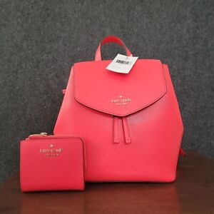 Kate Spade Bag Lizzie Medium Flap Backpack Flamingo Pink Leather WKR00345 Wallet