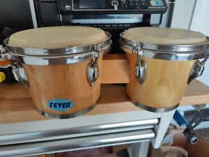 Fever Tunable Bongos 8 & 7 Inch with Chrome Rims Natural Finish