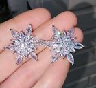 18k White Gold Plated Diamond Simulated Crystal Snowflake Stud Earrings