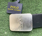 Polo Ralph Lauren Belt Mens Size 34 Black Leather Big Pony Silver Tone Plaque