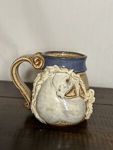 Fantastic Vintage John Coiner Art Pottery Handmade Figural Unicorn Horse Mug